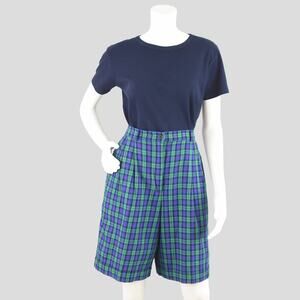 Vintage Talbots Pleated Plaid Bermudas Shorts, Women's Size 8, 28" Waist